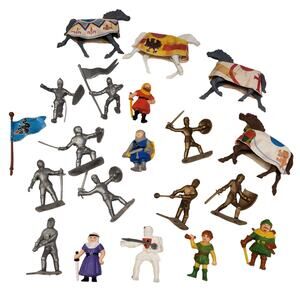 Vintage Plastic Knights Action Figure Playset Horse Jousting Lance Soma Knights